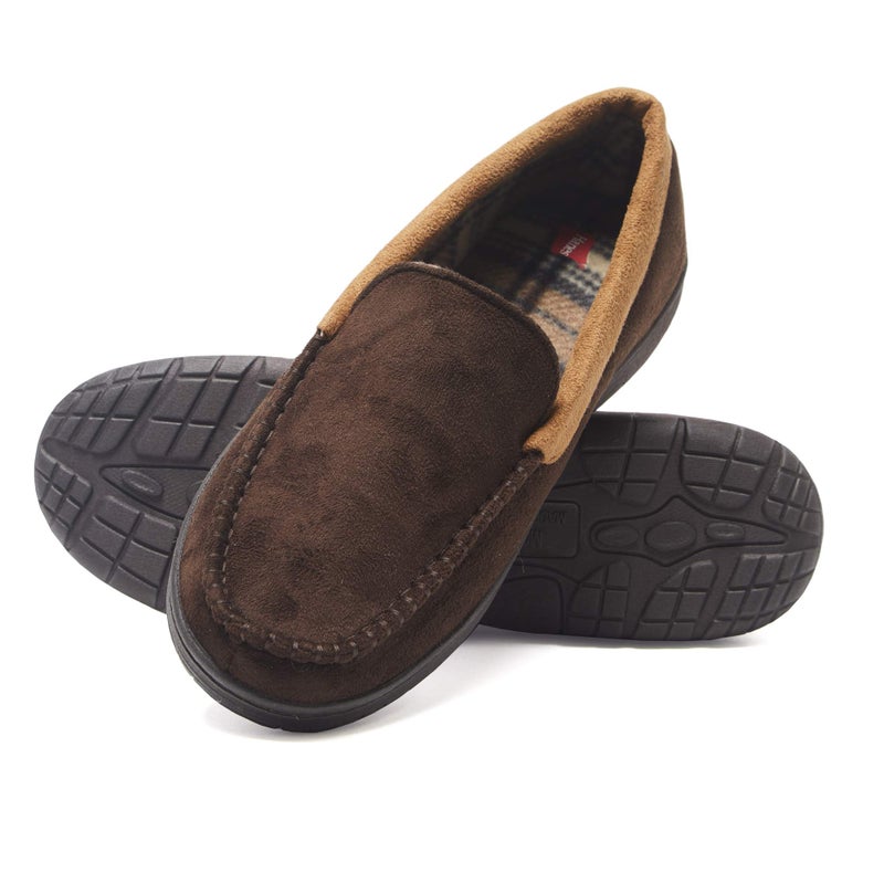 Hanes Mens Moccasin Slipper House Shoe With Indoor Outdoor Memory Foam Sole Fresh IQ Odor Protection , Brown , Medium - Image 1